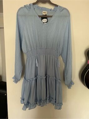 Light Blue Ruffle Tiered Long Sleeve Dress